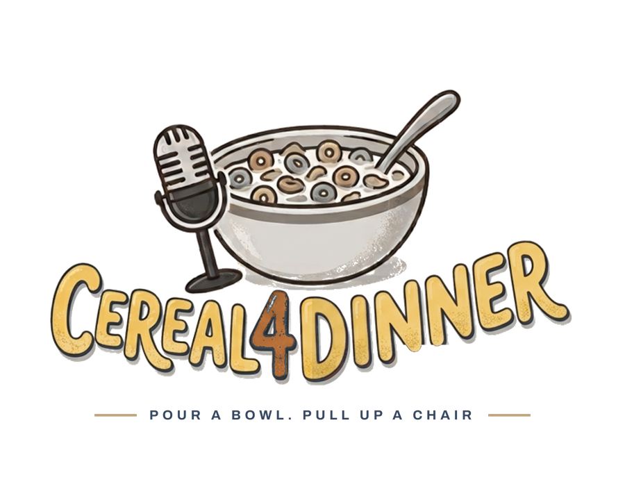Cereal4Dinner logo: a bowl of cereal with a podcast microphone